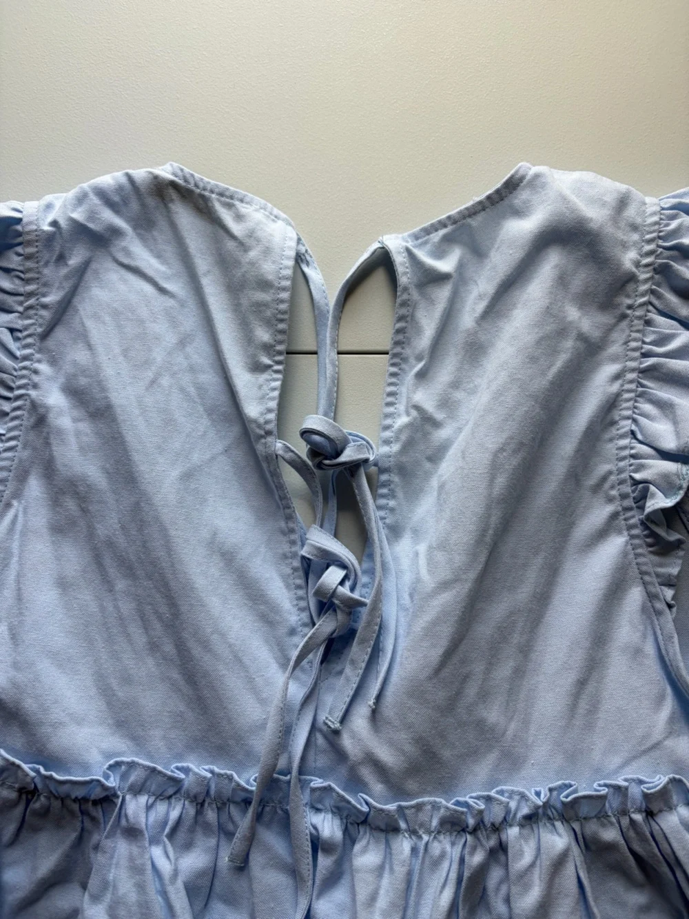 Zara Light Blue Ruffle Sleeve Flowy Peplum Top Sz Small Cotton Blend